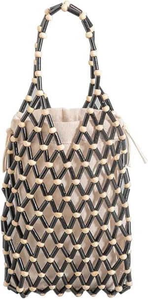 Women Mini Tote Bag Handmade Woven Bucket Bag Drawstring Handbag Summer Beach Bag Bohemian Clutch Bag Top-handle Bag