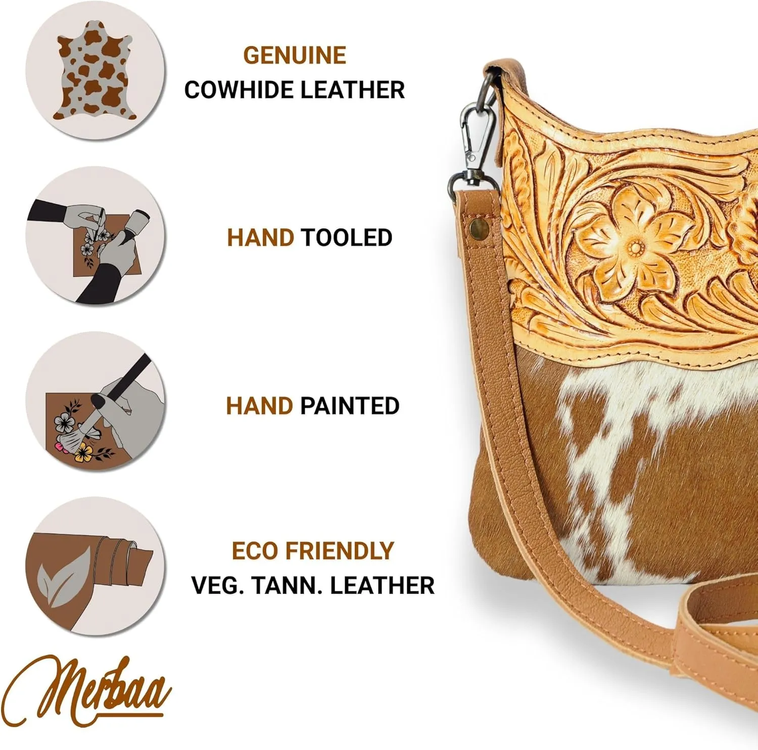 Women Natural Cowhide Leather Hand Bag With Adjustable Detachable Strap Leather Massenger Handbag Purse Sling Bag
