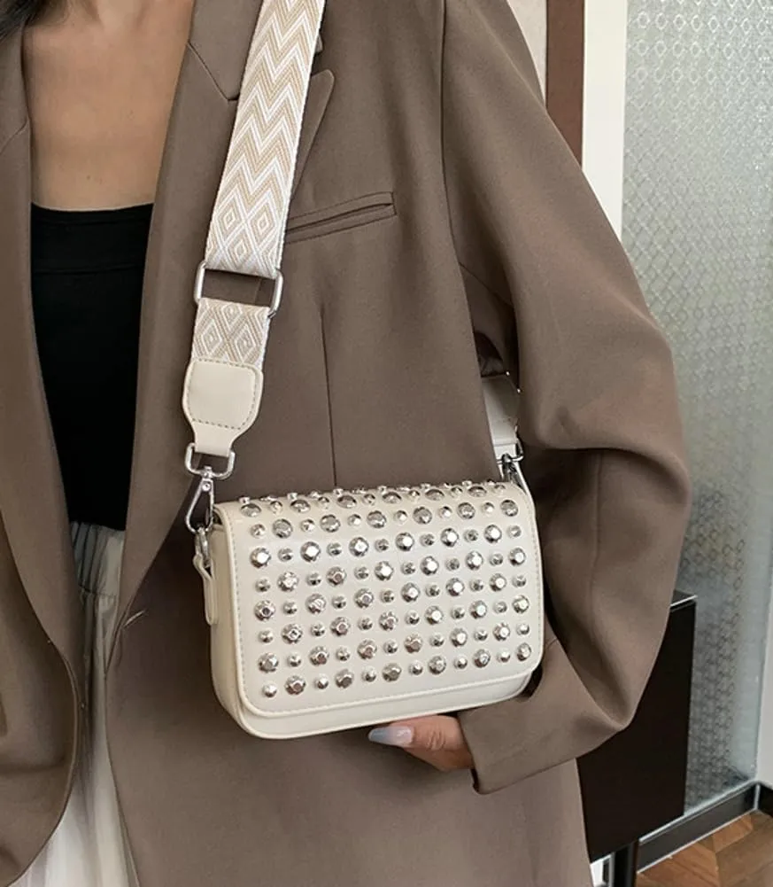 Women Rivet Crossbody Bag Handbag Purse Clutch Small Leather Satchel Studded Shoulder Tote Bag Top-handle Bag Y2K Punk Purse