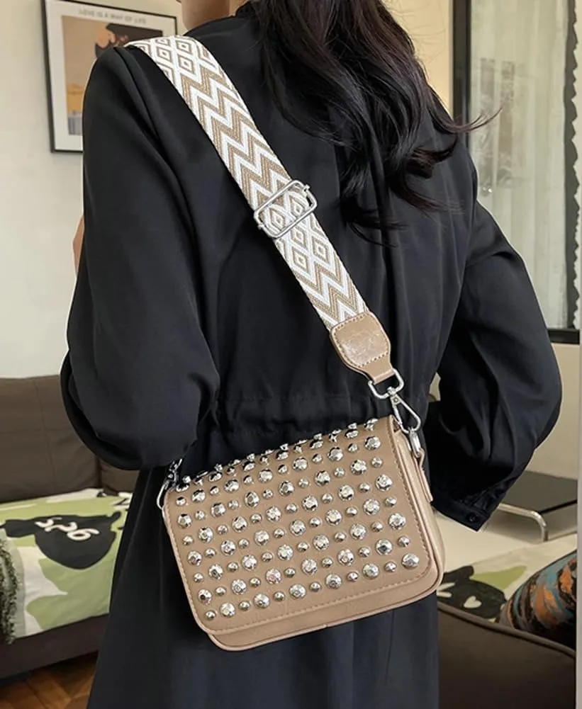 Women Rivet Crossbody Bag Handbag Purse Clutch Small Leather Satchel Studded Shoulder Tote Bag Top-handle Bag Y2K Punk Purse
