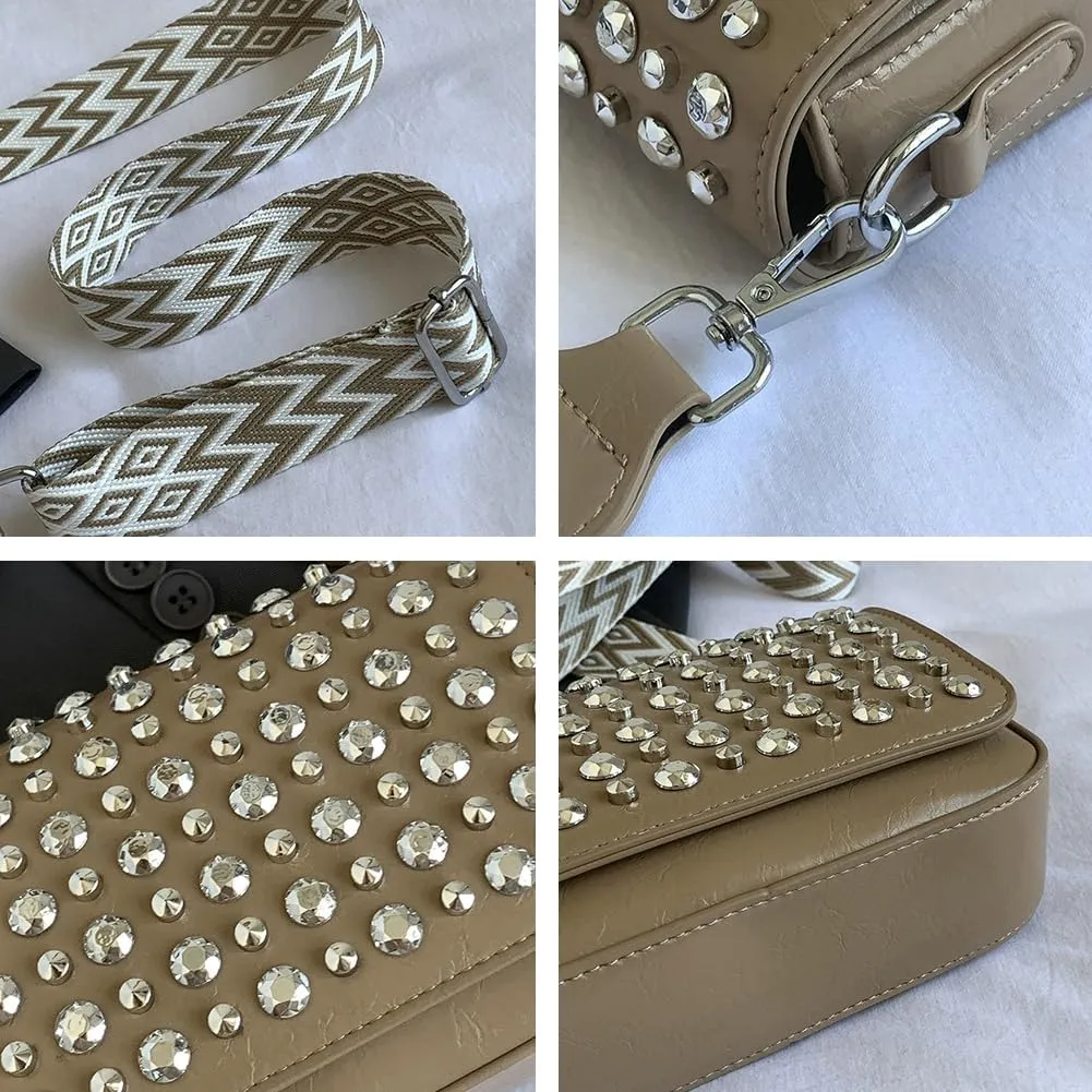 Women Rivet Crossbody Bag Handbag Purse Clutch Small Leather Satchel Studded Shoulder Tote Bag Top-handle Bag Y2K Punk Purse