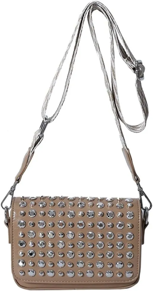 Women Rivet Crossbody Bag Handbag Purse Clutch Small Leather Satchel Studded Shoulder Tote Bag Top-handle Bag Y2K Punk Purse