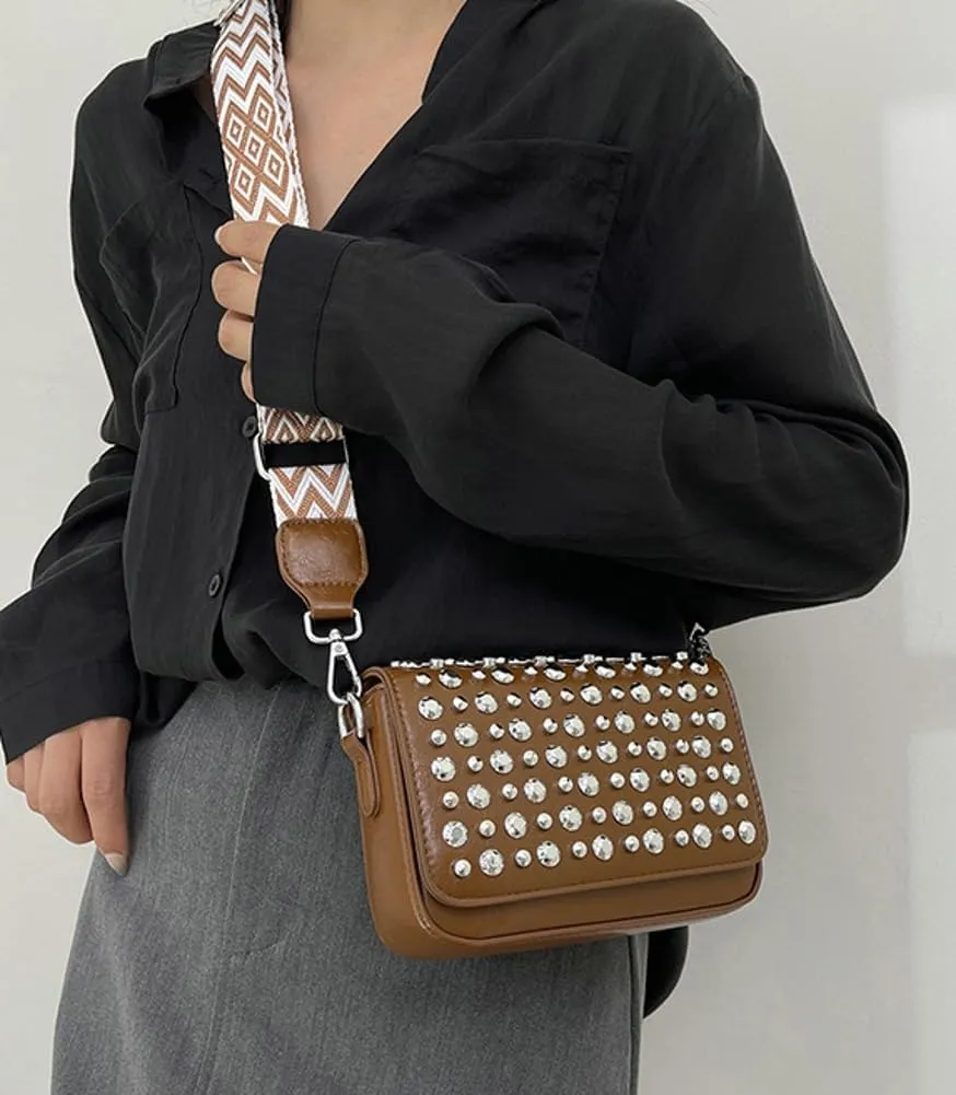 Women Rivet Crossbody Bag Handbag Purse Clutch Small Leather Satchel Studded Shoulder Tote Bag Top-handle Bag Y2K Punk Purse
