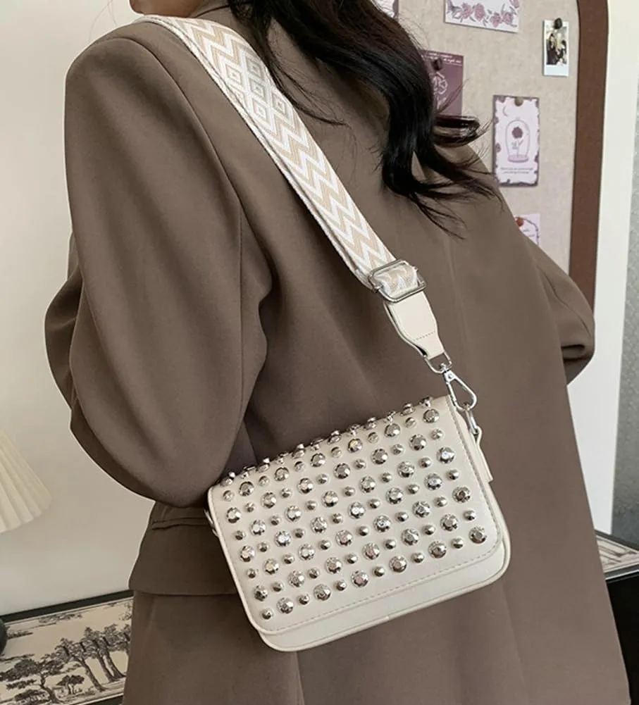 Women Rivet Crossbody Bag Handbag Purse Clutch Small Leather Satchel Studded Shoulder Tote Bag Top-handle Bag Y2K Punk Purse
