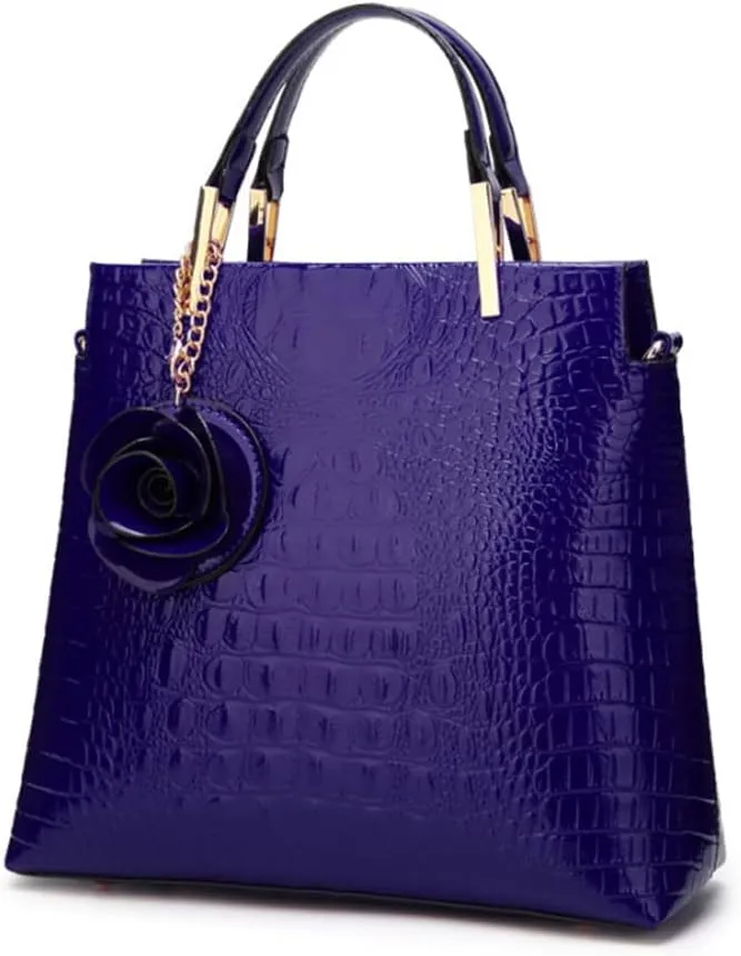 Women Satchel Top Handle Bags PU Leather Handbag Shoulder Bag Purse with Flower Pendant