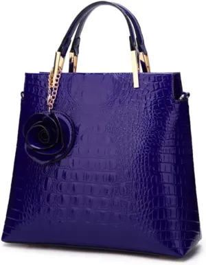Women Satchel Top Handle Bags PU Leather Handbag Shoulder Bag Purse with Flower Pendant