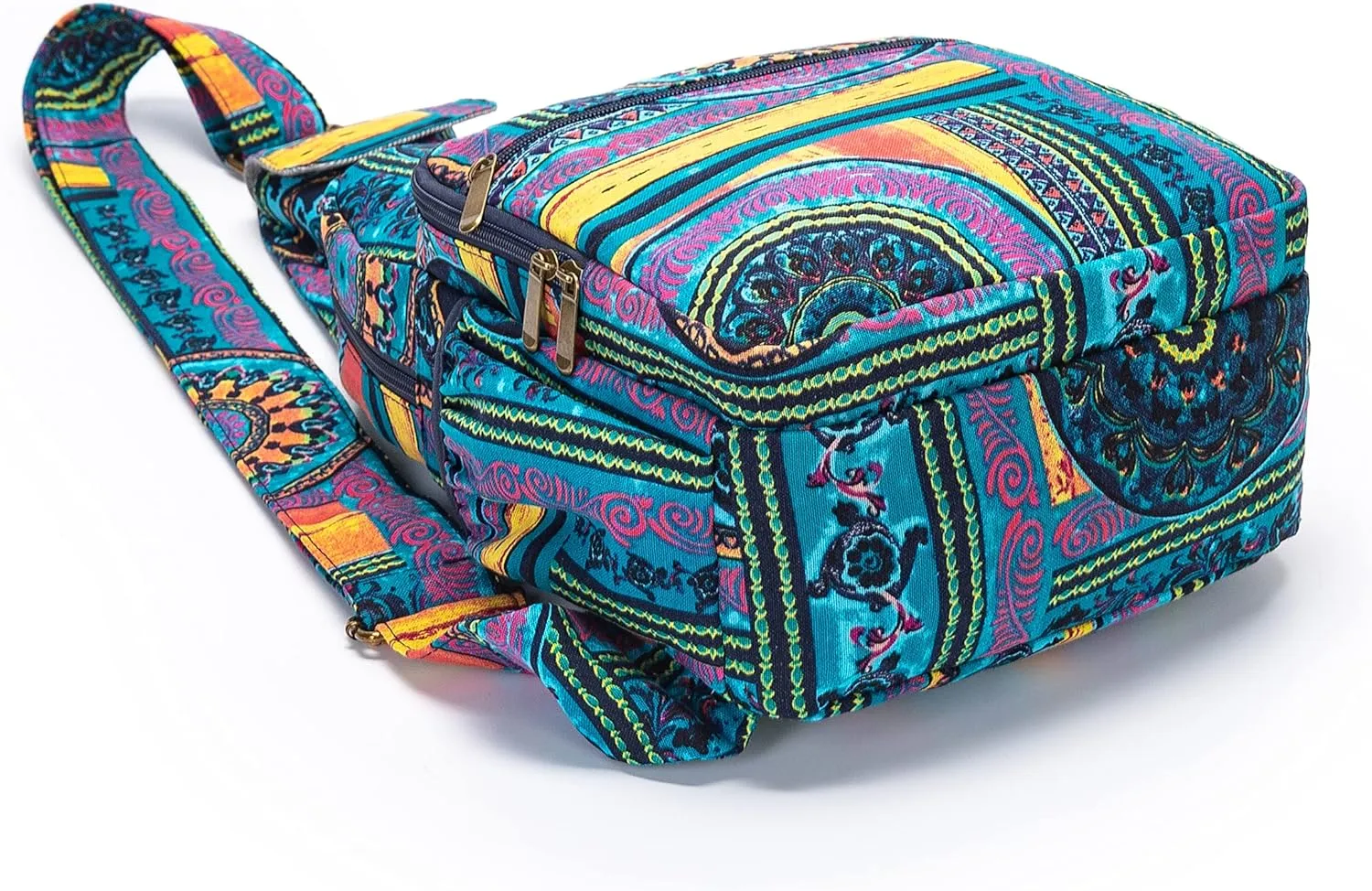 Women sling bag Elephant canvas large boho backpacks bohemian Crossbody Bag (green purple)