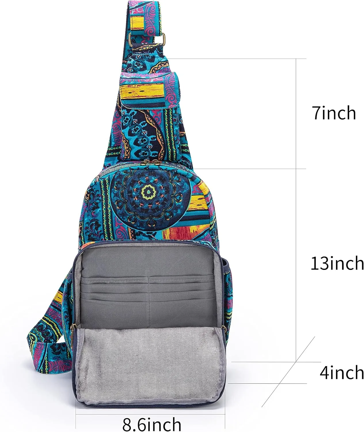 Women sling bag Elephant canvas large boho backpacks bohemian Crossbody Bag (green purple)