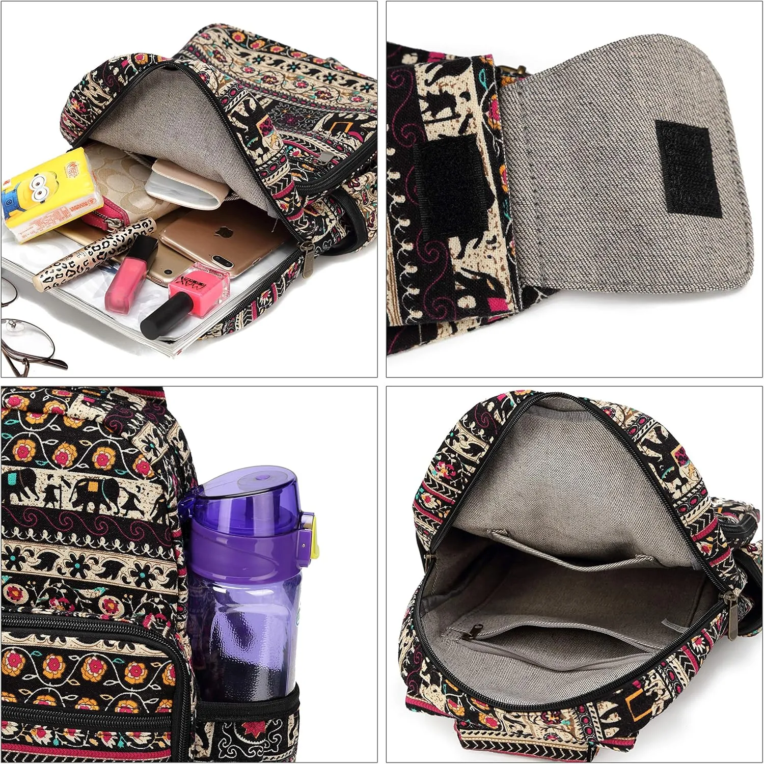 Women sling bag Elephant canvas large boho backpacks bohemian Crossbody bag (Red)