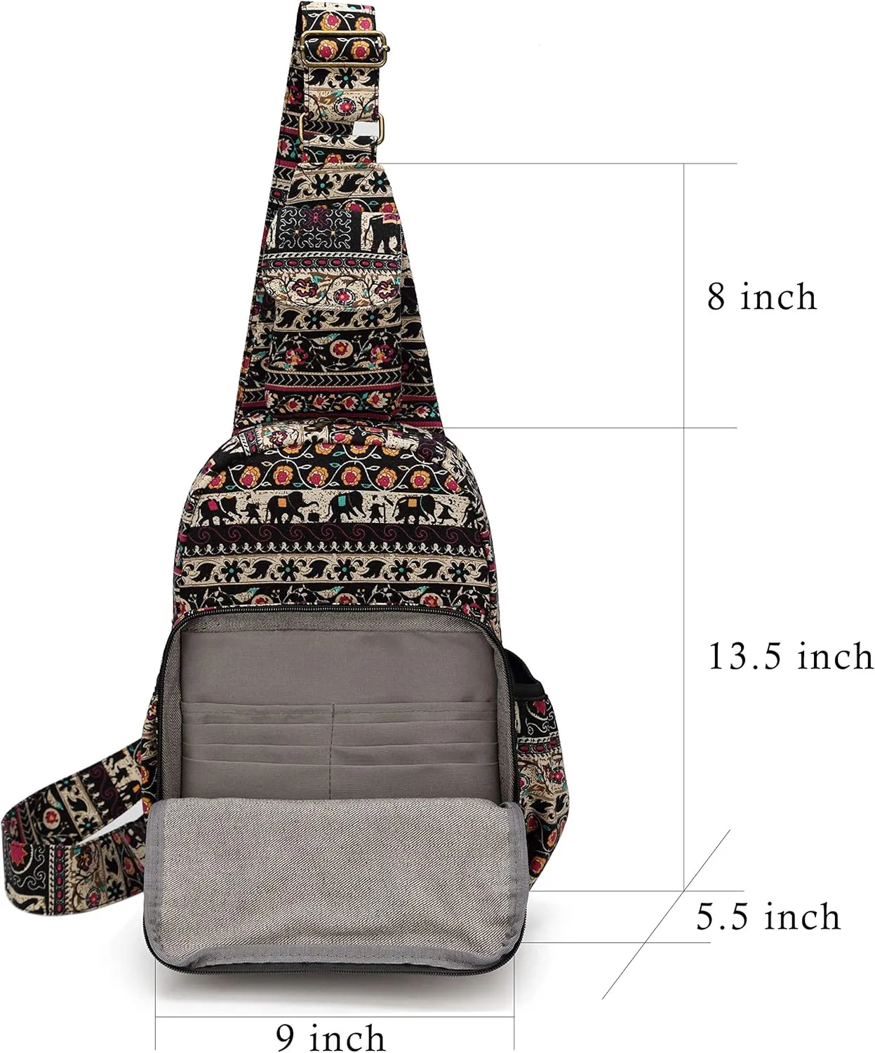 Women sling bag Elephant canvas large boho backpacks bohemian Crossbody bag (Red)