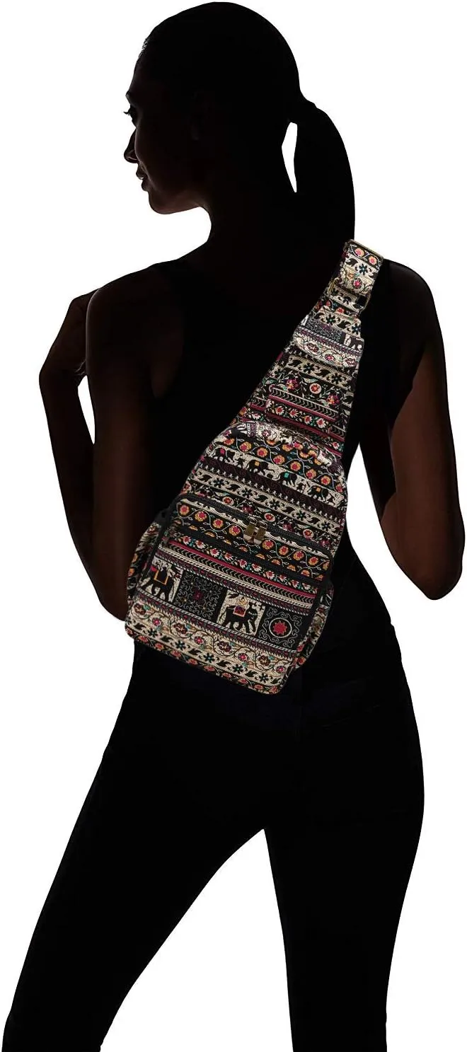 Women sling bag Elephant canvas large boho backpacks bohemian Crossbody bag (Red)