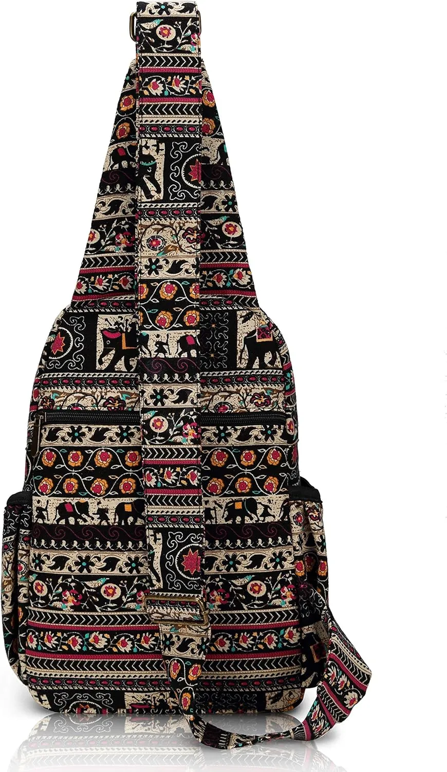 Women sling bag Elephant canvas large boho backpacks bohemian Crossbody bag (Red)