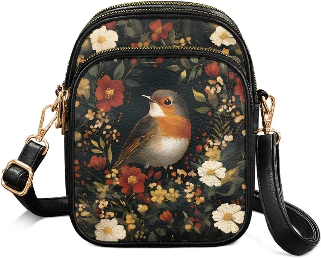 Women Small Crossbody Bags PU Leather Handbags, Animals Print Travel Wallet Zipper Phone Pouch Adjustable Strap