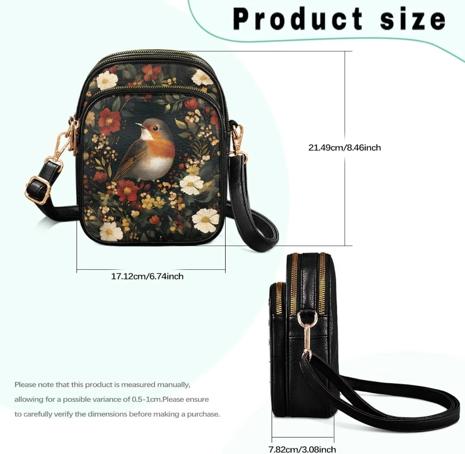 Women Small Crossbody Bags PU Leather Handbags, Animals Print Travel Wallet Zipper Phone Pouch Adjustable Strap