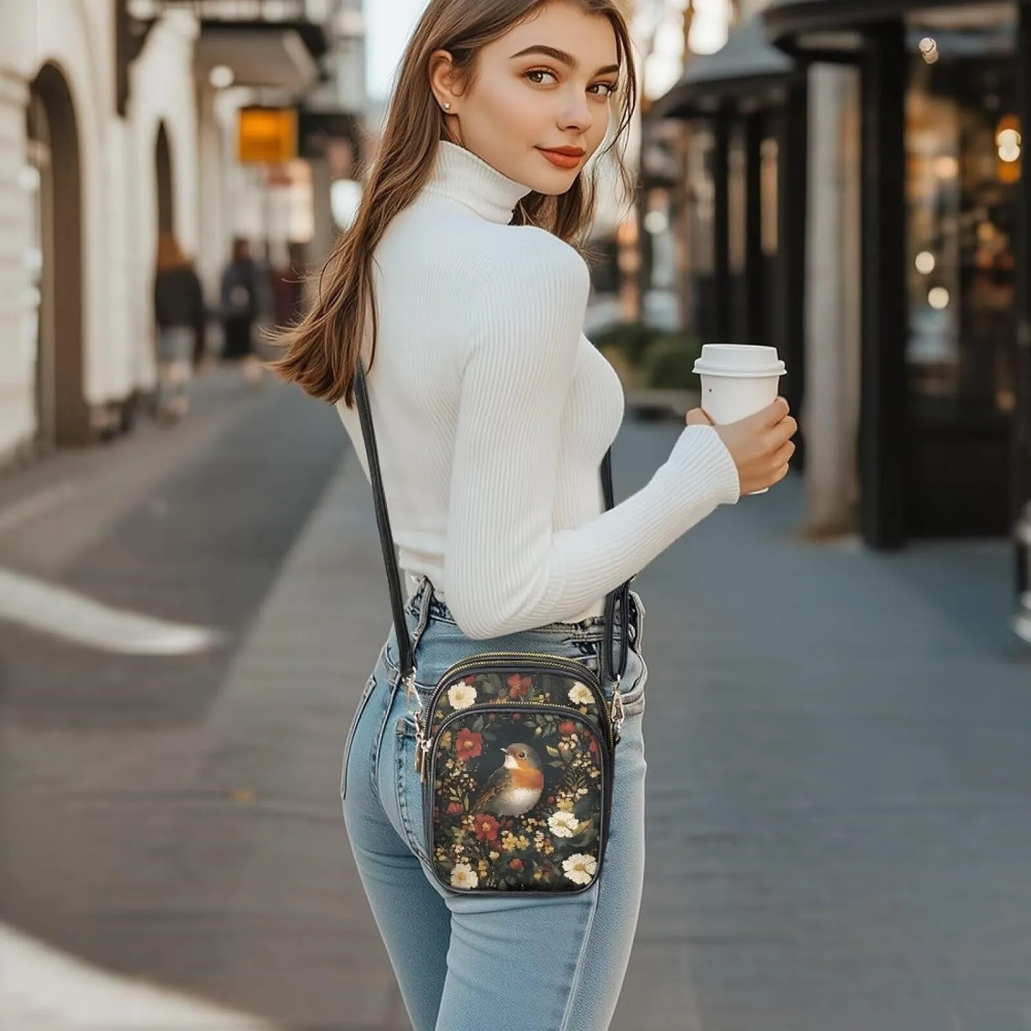 Women Small Crossbody Bags PU Leather Handbags, Animals Print Travel Wallet Zipper Phone Pouch Adjustable Strap