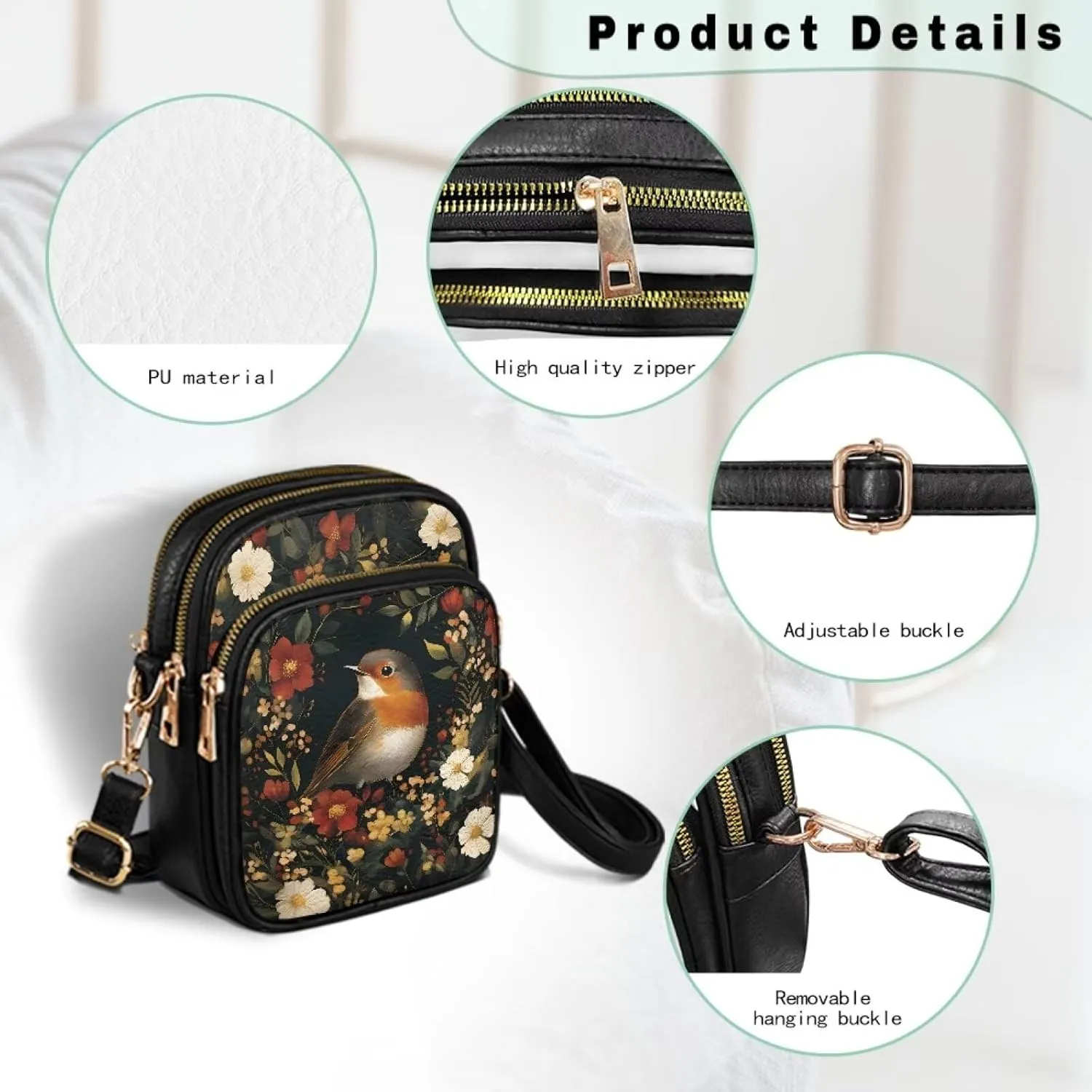 Women Small Crossbody Bags PU Leather Handbags, Animals Print Travel Wallet Zipper Phone Pouch Adjustable Strap