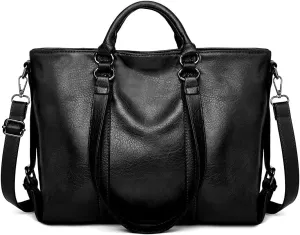 Women Soft Top-handle Purse Oil-waxed PU Leather Shoulder Handbag Shopper Work Tote Crossbody Bag Travel Satchel