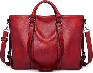 Women Soft Top-handle Purse Oil-waxed PU Leather Shoulder Handbag Shopper Work Tote Crossbody Bag Travel Satchel