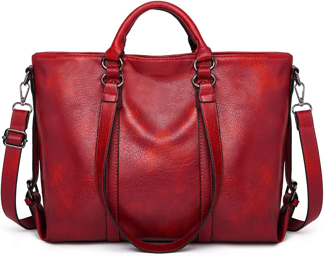 Women Soft Top-handle Purse Oil-waxed PU Leather Shoulder Handbag Shopper Work Tote Crossbody Bag Travel Satchel
