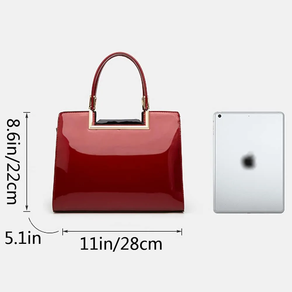 Women Top Handle Purse Satchel Patent PU Leather Handbag Shoulder Crossbody Bag Tote