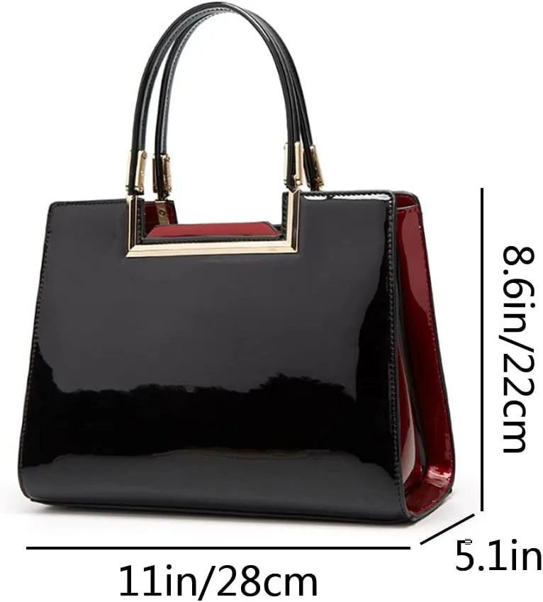 Women Top Handle Purse Satchel Patent PU Leather Handbag Shoulder Crossbody Bag Tote