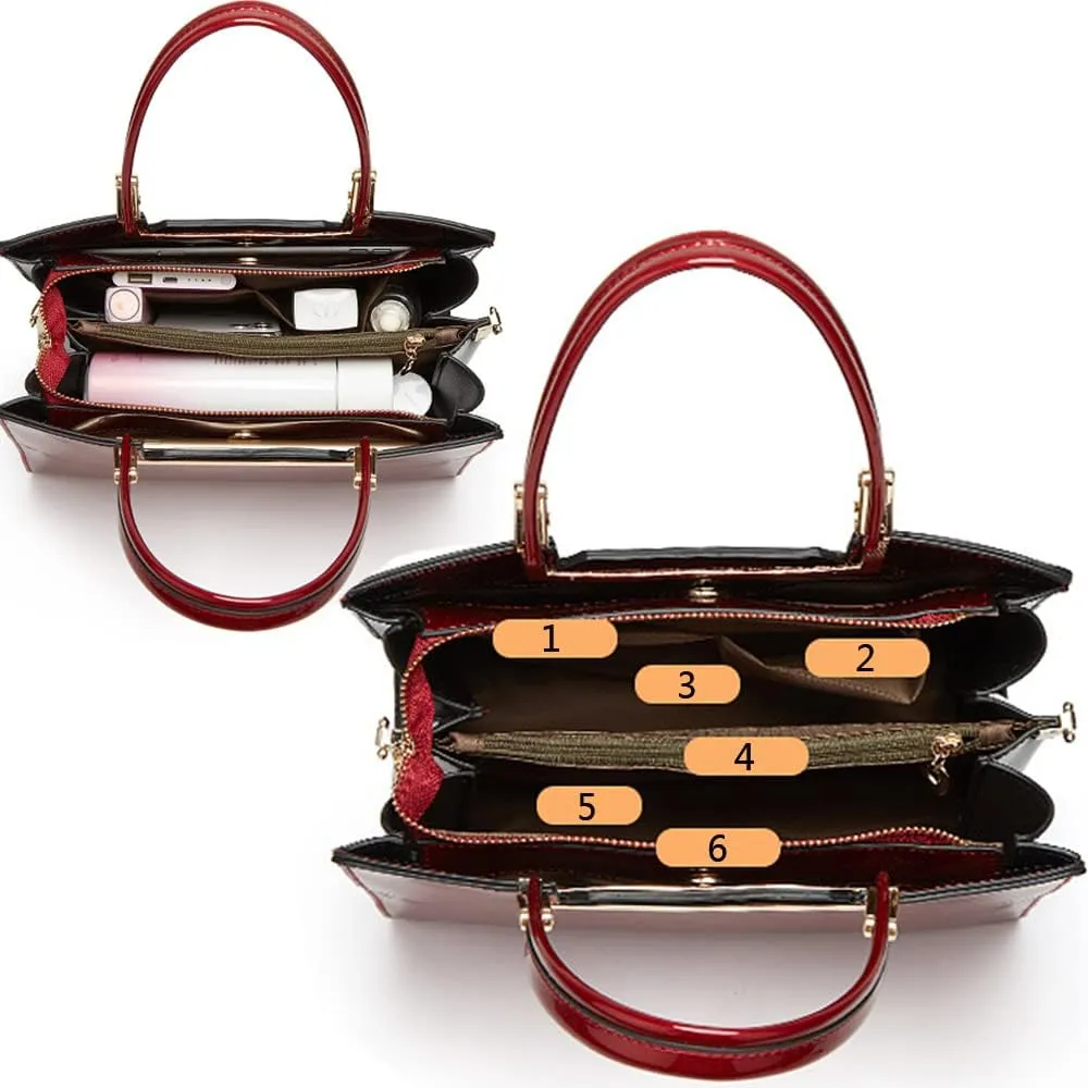 Women Top Handle Purse Satchel Patent PU Leather Handbag Shoulder Crossbody Bag Tote