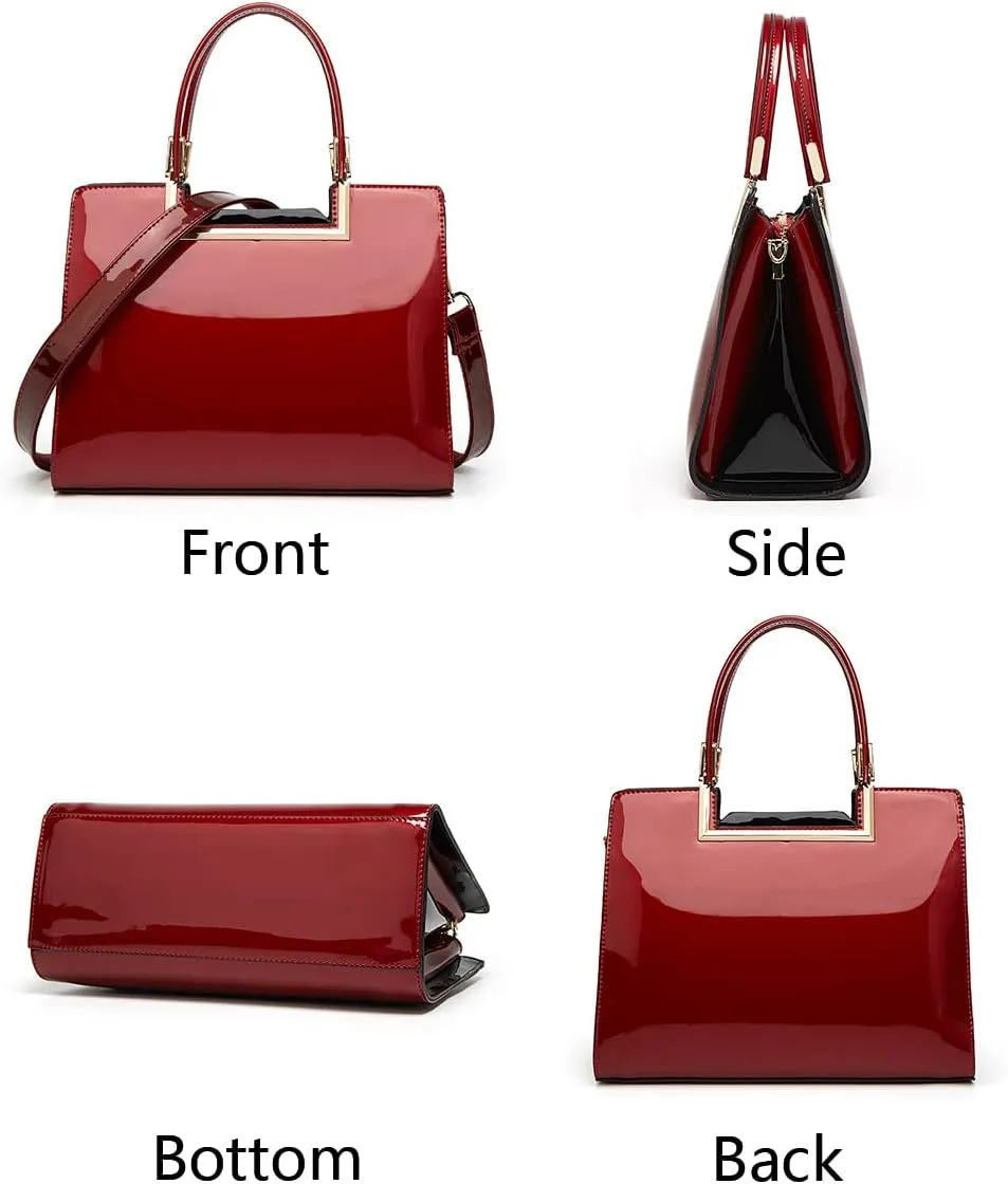 Women Top Handle Purse Satchel Patent PU Leather Handbag Shoulder Crossbody Bag Tote