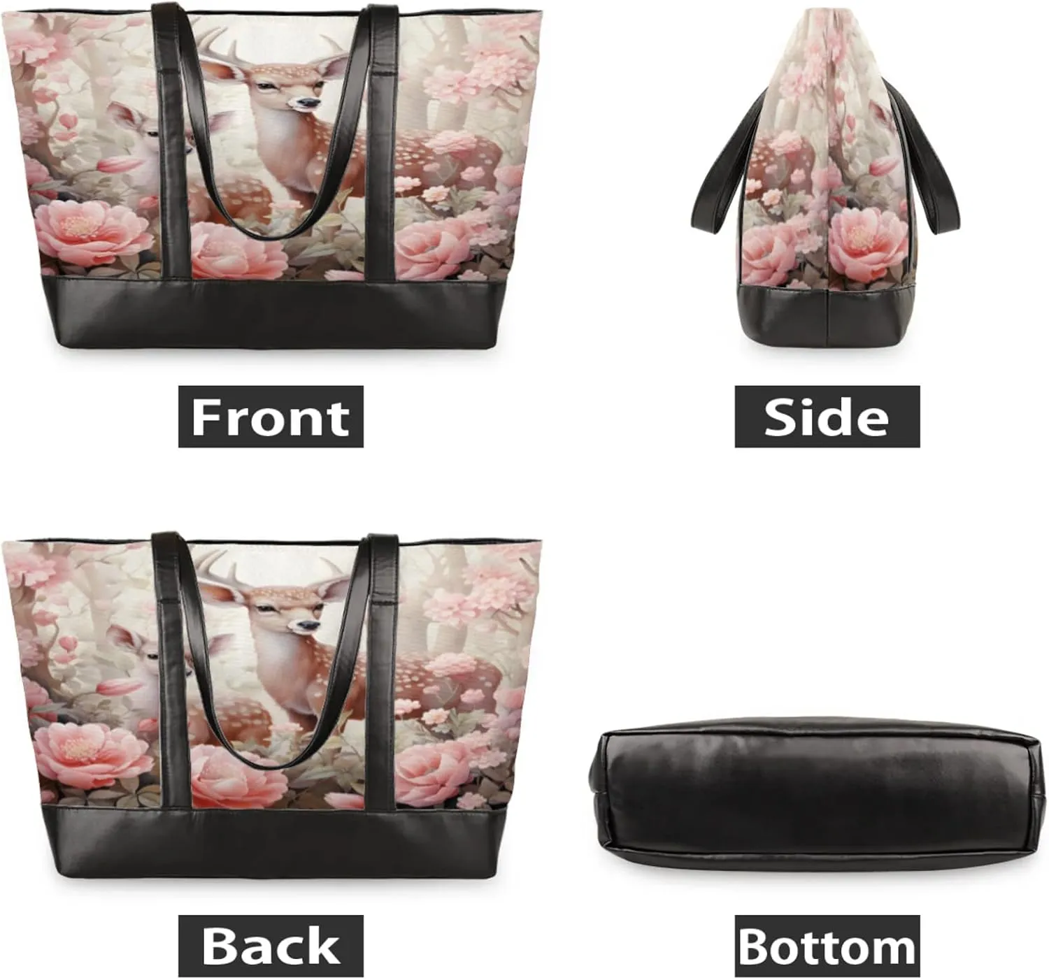 Women Tote Bag with Zipper, Shopper Handbag Travel Purse, PU Leather Laptop Tote Bags, Weekender Bags