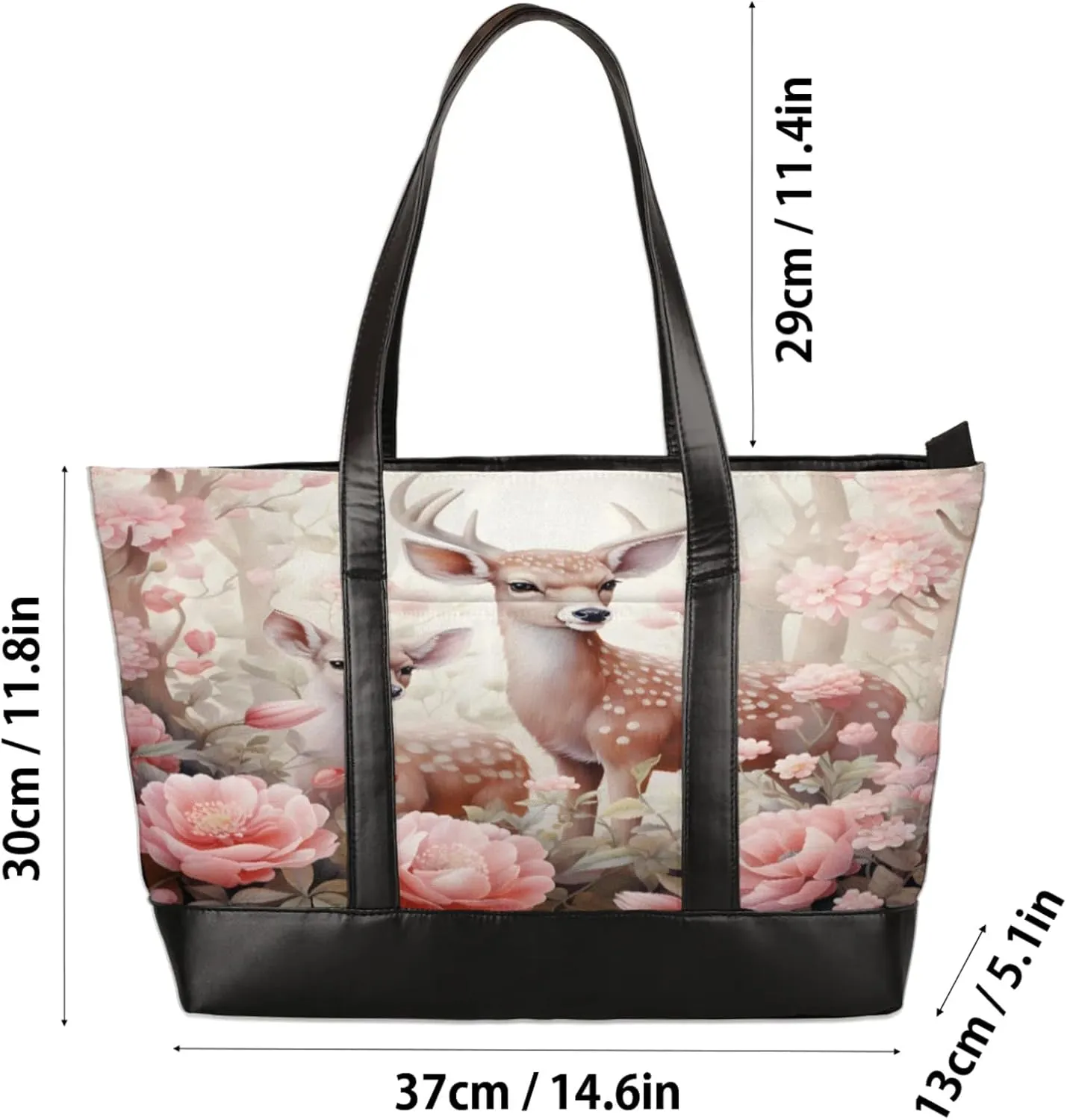 Women Tote Bag with Zipper, Shopper Handbag Travel Purse, PU Leather Laptop Tote Bags, Weekender Bags
