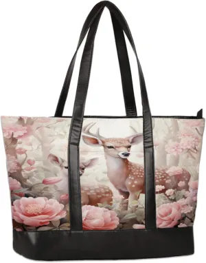 Women Tote Bag with Zipper, Shopper Handbag Travel Purse, PU Leather Laptop Tote Bags, Weekender Bags