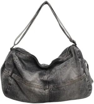 Women Tote Denim Shoulder Purse Vintage Washed Large Capacity Travel Duffel Crossbody Casual Gym Commuter Hand Carry