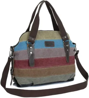 Women Tote Purse Hobo Bag Multi-Color Striped Canvas Handbag Crossbody Shoulder Bag