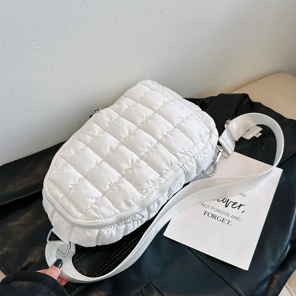 Women Travel Crossbody Bag Solid Color Fashion Waist Pack Adjustable Strap Quilted Fanny Pack Crossbody Sling Bag