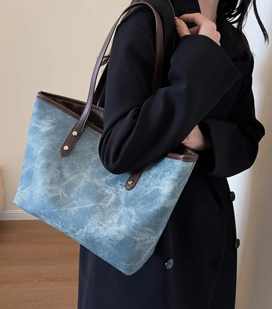 Women Vegan Leather Tote Purse Vintage Vegan Leather Shoulder Bags Stylish Casual Trendy Large Shoulder Handbags