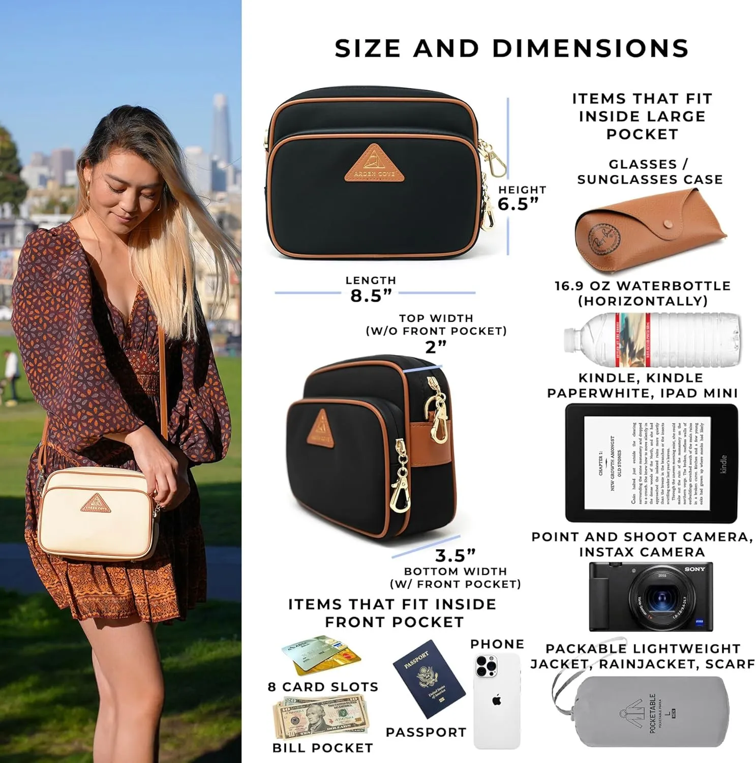 Womens Anti-Theft Water-Proof Travel Crossbody Bag with Slash-Resistant Faux Leather & Locking Clasps Strap