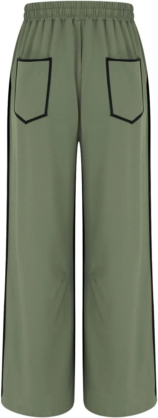 Womens Barrel Sweatpants Casual Summer Elastic High Waisted Drawstring Wide Leg Palazzo Pants Cargo Pants