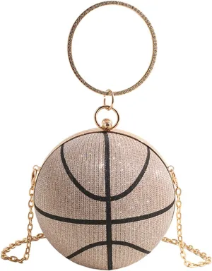 Women's Basketball Mini Round Messenger Bag - Diamond-Encrusted Handbag, Stylish Novelty Purse, Unique Design