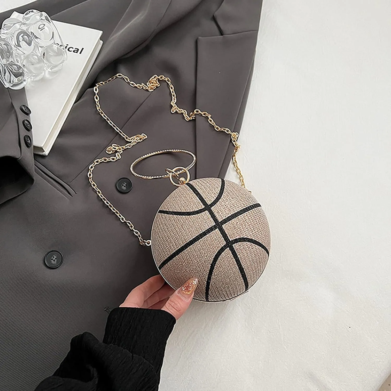 Women's Basketball Mini Round Messenger Bag - Diamond-Encrusted Handbag, Stylish Novelty Purse, Unique Design