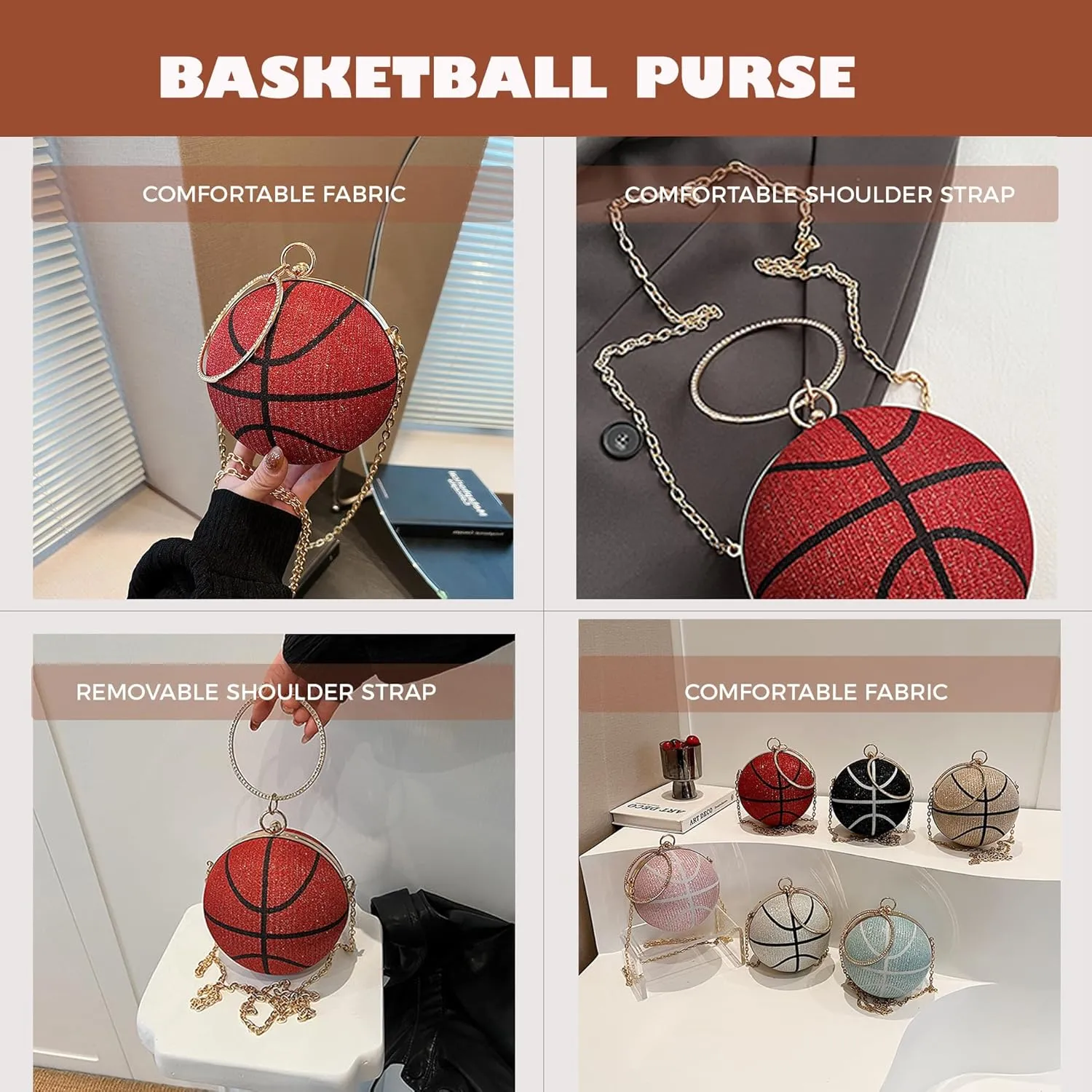 Women's Basketball Mini Round Messenger Bag - Diamond-Encrusted Handbag, Stylish Novelty Purse, Unique Design