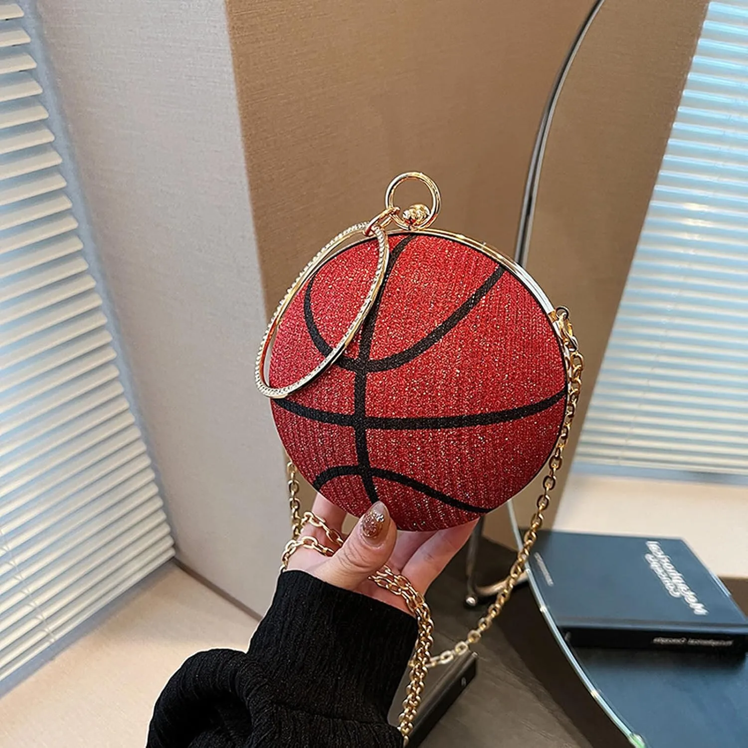 Women's Basketball Mini Round Messenger Bag - Diamond-Encrusted Handbag, Stylish Novelty Purse, Unique Design