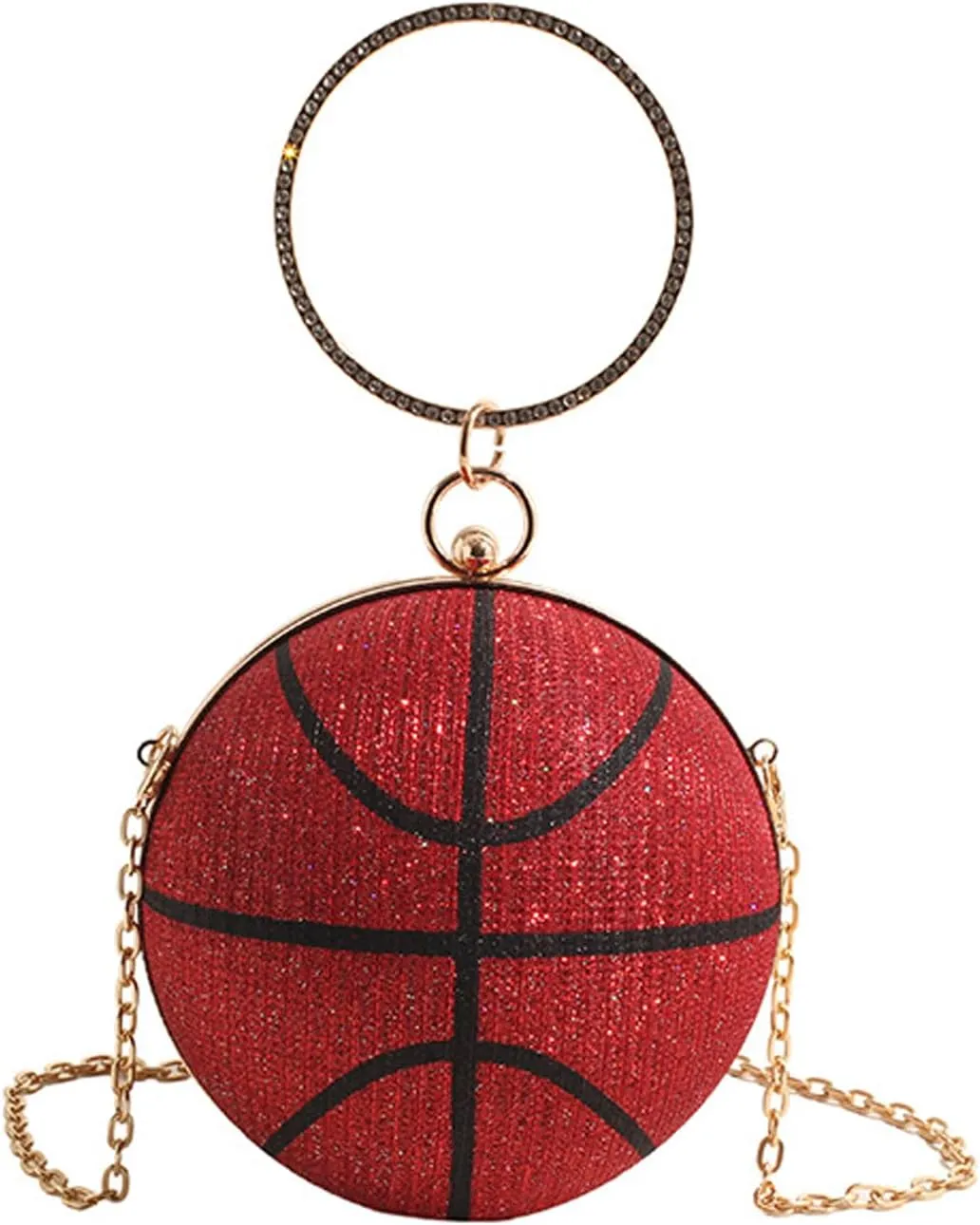 Women's Basketball Mini Round Messenger Bag - Diamond-Encrusted Handbag, Stylish Novelty Purse, Unique Design