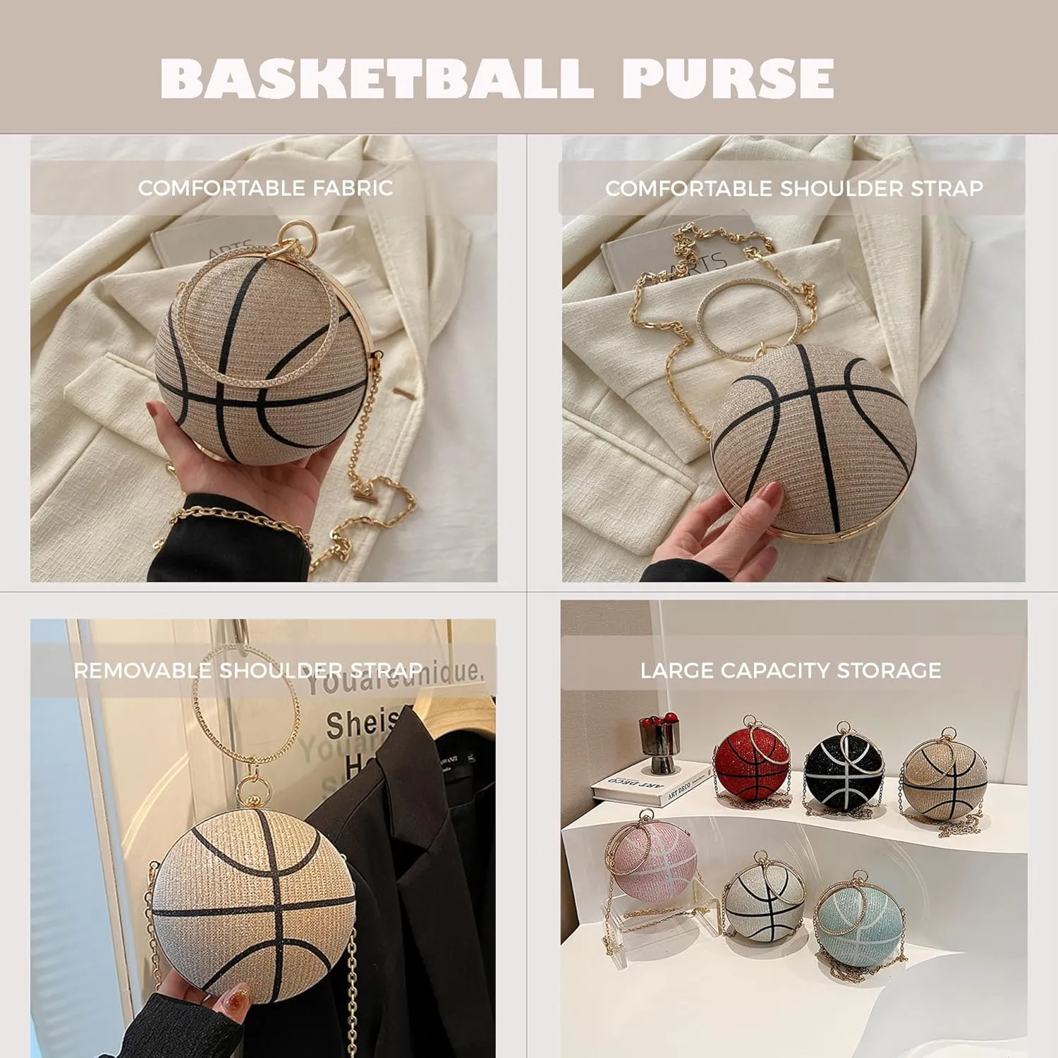 Women's Basketball Mini Round Messenger Bag - Diamond-Encrusted Handbag, Stylish Novelty Purse, Unique Design