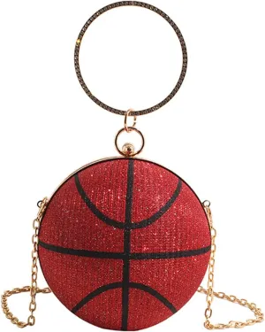 Women's Basketball Mini Round Messenger Bag - Diamond-Encrusted Handbag, Stylish Novelty Purse, Unique Design