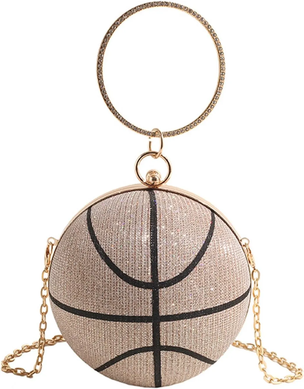 Women's Basketball Mini Round Messenger Bag - Diamond-Encrusted Handbag, Stylish Novelty Purse, Unique Design