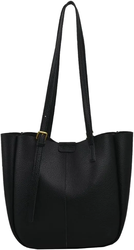 Women's Bucket Shoulder Tote Bags Fashion Large Top Handle Satchel Casual Handbags PU Leather Working Purses 2pcs