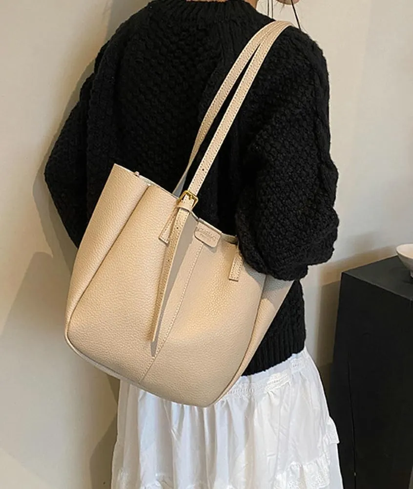 Women's Bucket Shoulder Tote Bags Fashion Large Top Handle Satchel Casual Handbags PU Leather Working Purses 2pcs