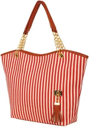 Womens Canvas Handbag Tassel Stripes Purse Tote Fashion Shoulder Bag Large Capacity