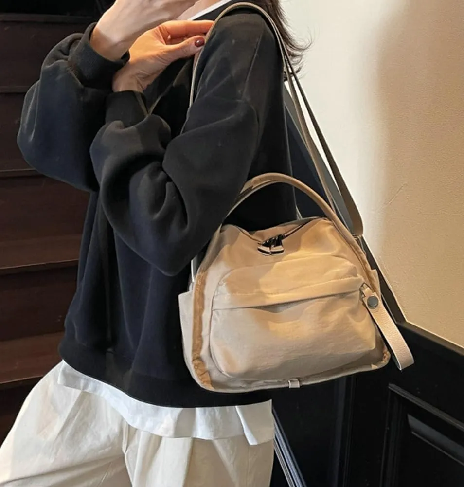 Womens Casual Nylon Tote Purses Large Shoulder Crossbody Purses Lightweight Canvas Handbags for Daily Use