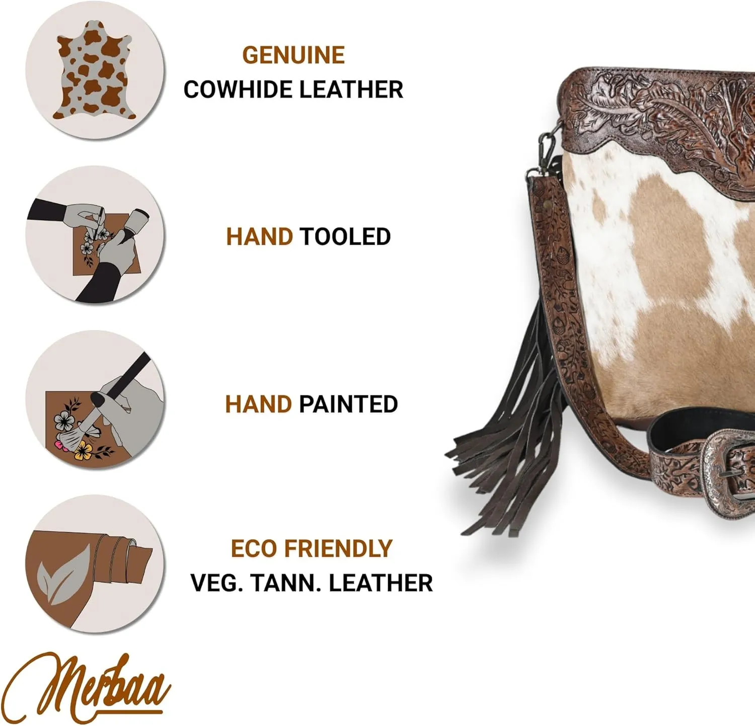 Women’s Cowhide Hairon Leather Crossbody Shoulder Bag with Strap Messenger Style Western Fringe Leather Sling Bag