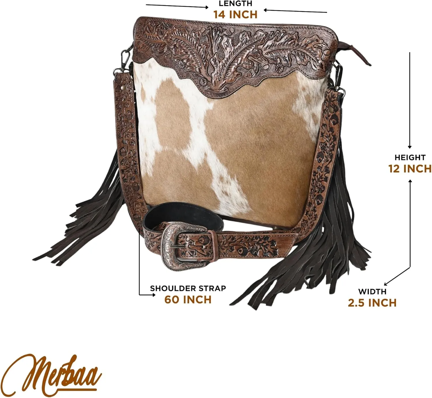 Women’s Cowhide Hairon Leather Crossbody Shoulder Bag with Strap Messenger Style Western Fringe Leather Sling Bag
